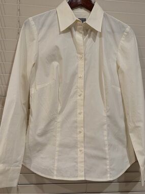 Ann Taylor Cream Long-Sleeve Dress Shirt